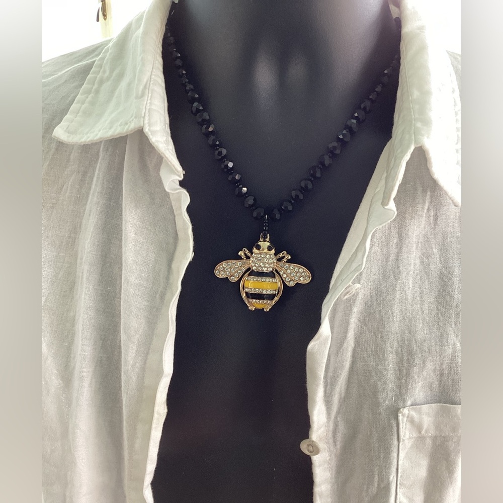 Men's Bumblebee Black Crystal Necklace 🐝